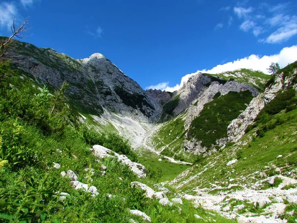 Scénický Pohled Alpské Údolí Pohořím Visevnik Mali Draski Vrh Juliánských — Stock fotografie