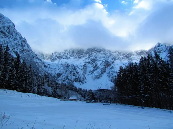 Зимний Вид Горы Над Езерско Камник Савиньских Альпах Гореньской Словения — стоковое фото