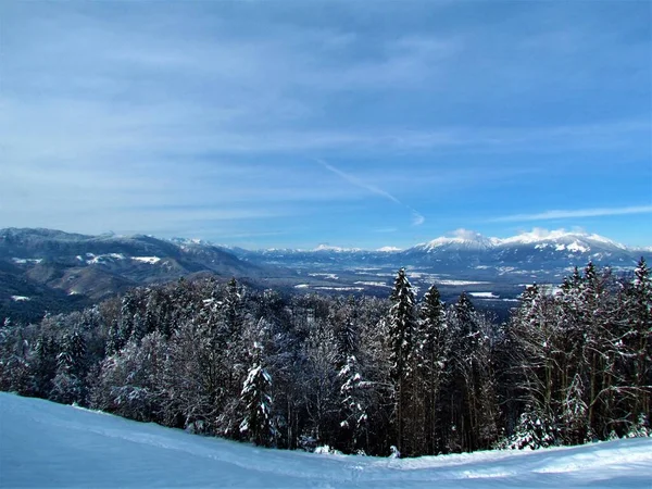 斯洛文尼亚Gorenjska与Jelovica高原 Karawanks山脉和森林的冬季美景 — 图库照片