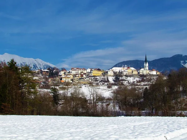 Blick Auf Die Historische Stadt Radovljica Gorenjska Slowenien Winter Mit — Stockfoto