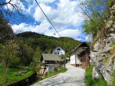 Slovenya 'nın Gorenjska kentindeki Bohinjska Bela köyünden geçen yol