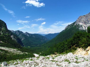 Julian Alpleri 'ndeki Krnica Vadisi ve Slovenya' daki Triglav Ulusal Parkı manzarası