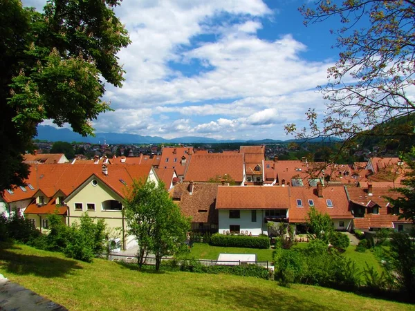 Edifici Nella Città Skofja Loka Gorenjska Slovenia Con Tetti Rossi — Foto Stock