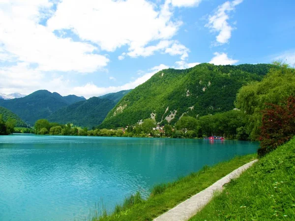 Walking Trail Next Lake Most Soci Littoral Region Slovenia Forest — Stock Photo, Image