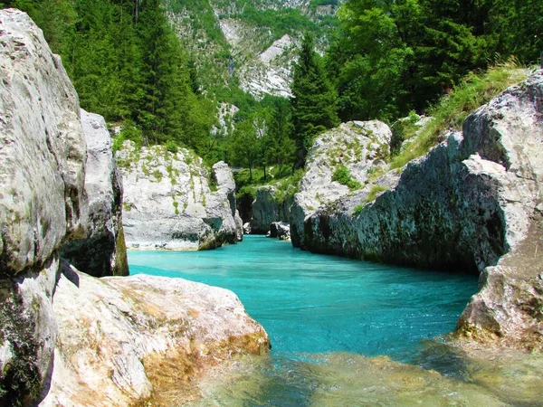 Emerald Colored Soca River Great Soca Gorge Trenta Slovenia — Stockfoto