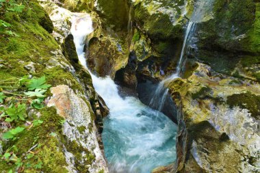 Slovenya 'nın Littoral bölgesindeki Lepena Vadisi' ndeki Sunik su koruyucusu turizm merkezi.