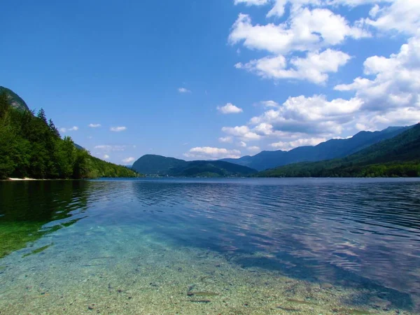 Uitzicht Beroemde Toeristische Bestemming Bohinj Meer Gorenjska Slovenië Met Een — Stockfoto