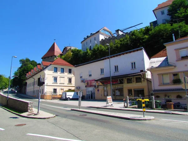 Kranj Slovenya Temmuz 2021 Slovenya Daki Kranj Kasabasında Binaların Yanındaki — Stok fotoğraf