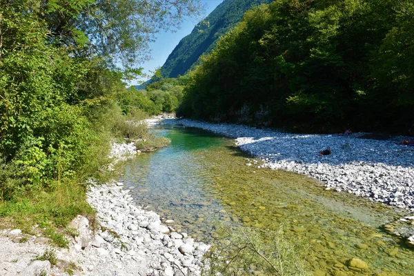 Vista Rio Nadiza Kot Breginjski Região Litoral Eslovênia Com Aluvião — Fotografia de Stock