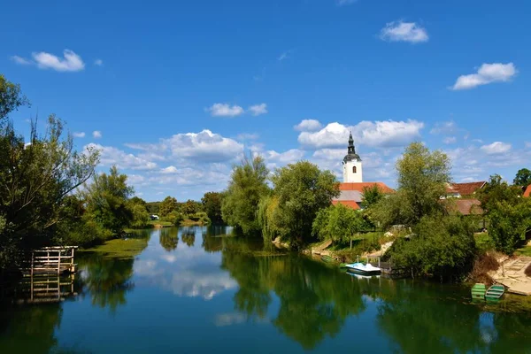 Vue Rivière Krka Kostanjevica Krki Dolenjska Slovénie Avec Reflet Ciel — Photo