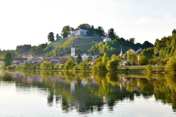 Vue Ville Sevnica Château Sevnica Slovénie Dessus Rivière Sava Avec — Photo
