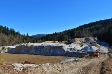 Slovenya 'da ormanla çevrili kum havuzu manzarası