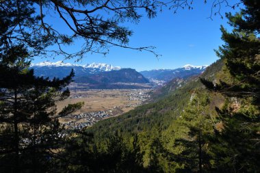 View of Zirovnica village in Gorenjska, Slovenia and mountain Triglav in Julian alps covered in snow clipart