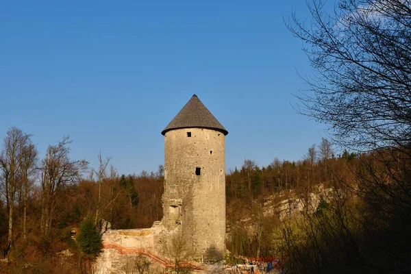 Slovenya Nın Notranjska Kentindeki Planina Yakınlarındaki Ravbar Kulesinin Ortaçağ Kalıntıları — Stok fotoğraf