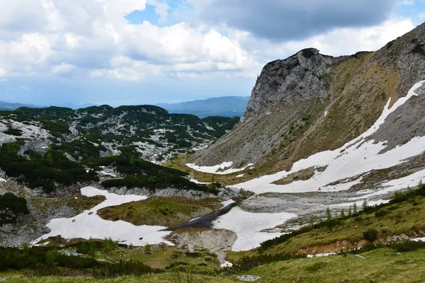 Αλπική Κοιλάδα Πάνω Από Pokljuka Julian Άλπεις Και Triglav Εθνικό — Φωτογραφία Αρχείου