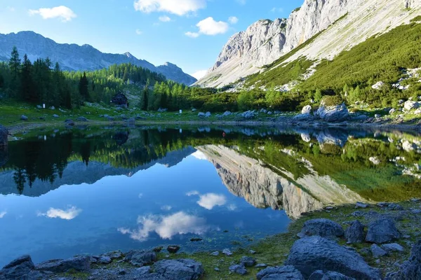 Dvojité Jezero Nebo Dvojno Jezero Údolí Triglavských Jezer Juliánských Alpách — Stock fotografie