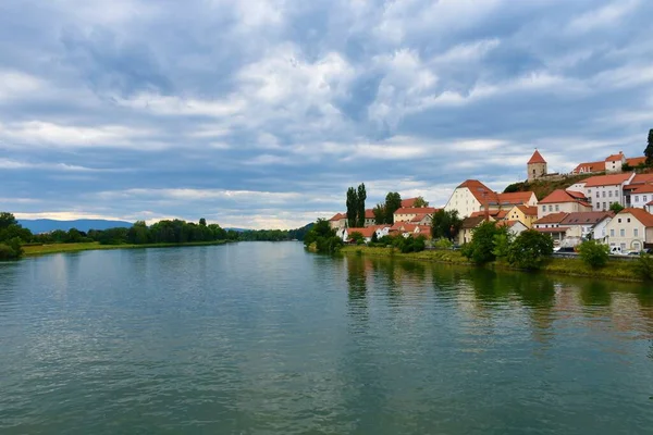 View Drava River Ptuj Town Shore Stajerska Slovenia Clouds Sky — Photo
