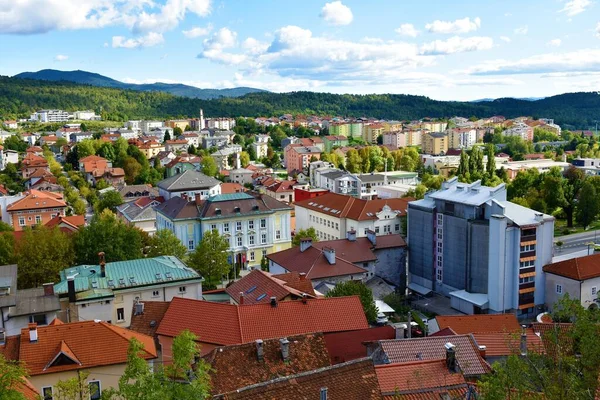 Vue Ville Postojna Avec Des Collines Couvertes Forêts Notranjska Slovénie — Photo