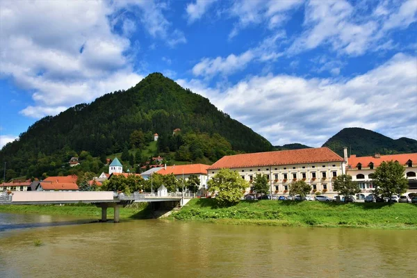 Vista Del Centro Histórico Antiguo Ciudad Lasko Río Savinja Stajerska — Foto de Stock