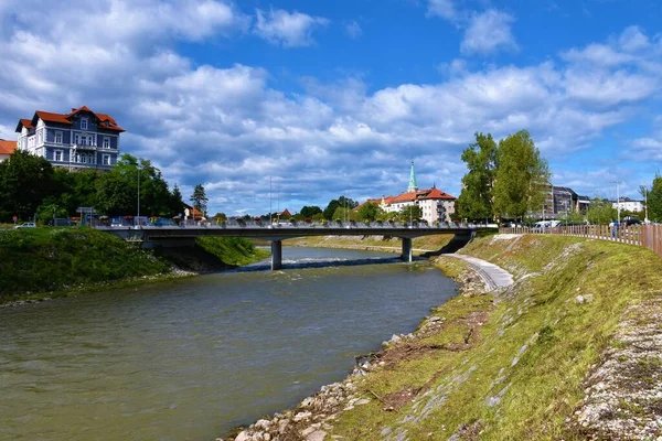 Vue Sur Rivière Savinja Pont Traversant Ville Celje Stajerska Slovénie — Photo