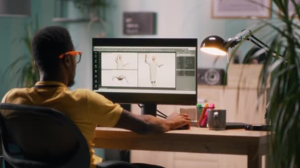 Чорний 3D-дизайнер створює людську модель — стокове відео