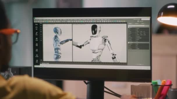 Чорний чоловік показує відео 3D-робот — стокове відео
