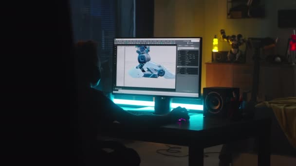Tonåring skapar 3D-modell på natten — Stockvideo