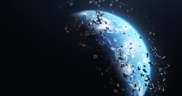 Escombros espaciales alrededor del planeta Tierra — Vídeos de Stock