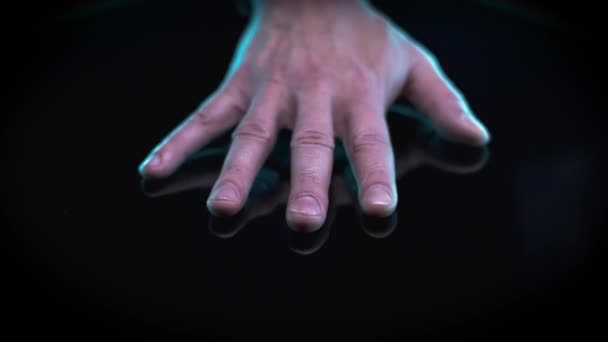 Crop man scanning hand on biometric panel — Stok Video