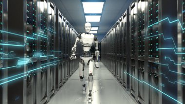 Veri merkezinde yürüyen robotun 3B görüntüsü