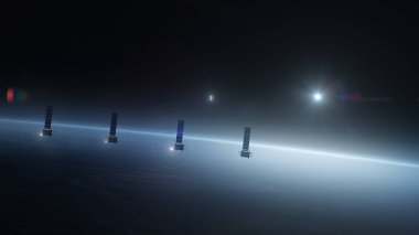 Dünya üzerinde uçan uyduların 3 boyutlu görüntüsü