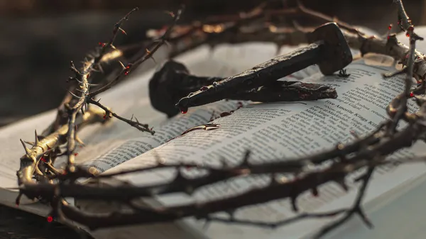 Unhas e coroa de espinhos na Bíblia — Fotografia de Stock