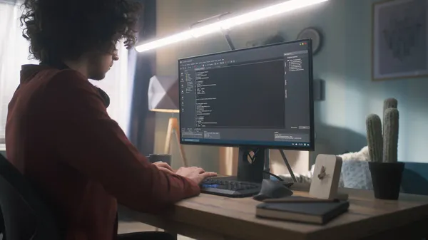 Programador masculino trabajando en casa — Foto de Stock