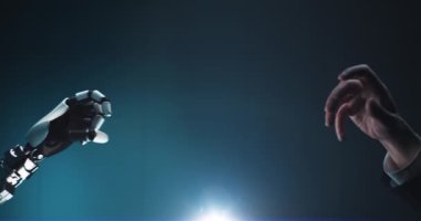 Ekin işadamı robot ele dokunuyor