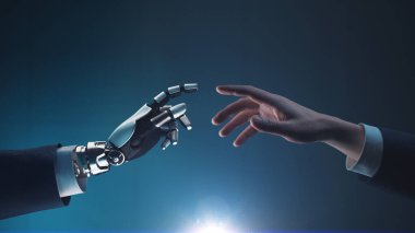 3D İnsan ve Robot İşadamlarının Elleri