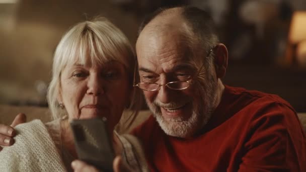 Merry grandparents making video call to grandchildren — Stok Video