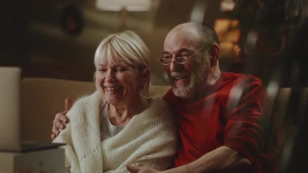 Happy grandparents greeting grandchildren during video call — Stock Video