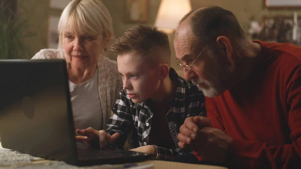 Tonårsbarnbarn som visar ett spel på en bärbar dator — Stockfoto