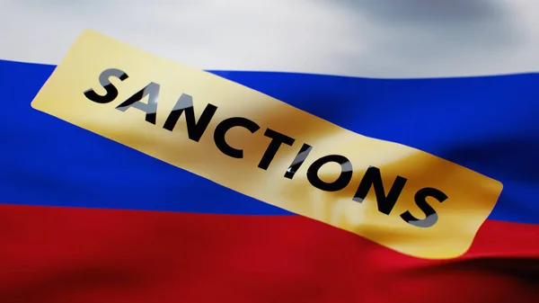 Russian flag with sanctions sign — Stock Photo, Image