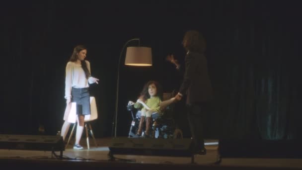 Diverse Actors Actress Disability Playing Performance Rehearsal Dim Stage Theatre — Stock video