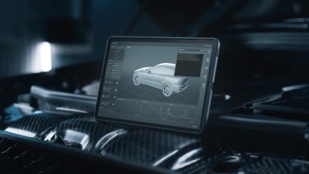 Application Remote Wireless Diagnostics Screen Tablet Animation Model Electric Car — Αρχείο Βίντεο