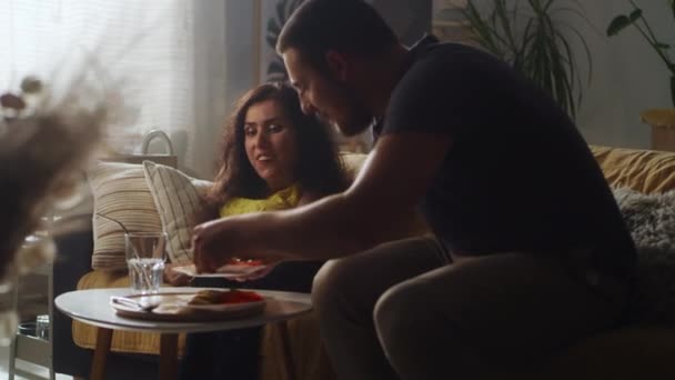 Husband Entering Room Dinner Pranking Love His Wife Disability Feeding — Stok Video