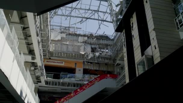 Zaporizhia Ukraine July 2022 Roof Shopping Center Completely Destroyed Shell — Stockvideo