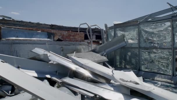 Zaporizhia Ukraine July 2022 Destruction Roof Shopping Center Direct Hit — Vídeos de Stock