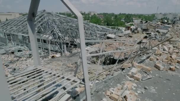 Zaporizhia Ukraine July 2022 Destroyed Roof Avrora Entertainment Mall Russian — Vídeo de stock