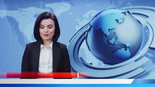 Television Broadcasting Positive Female News Anchor Weared Formal Black Jacket — Vídeo de Stock