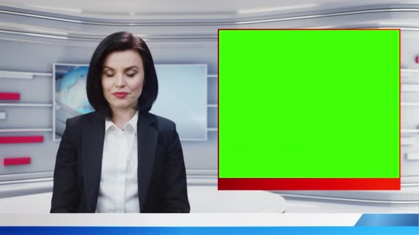 Female News Anchor Live Channel Commenting Latest News Television Virtual — Video Stock