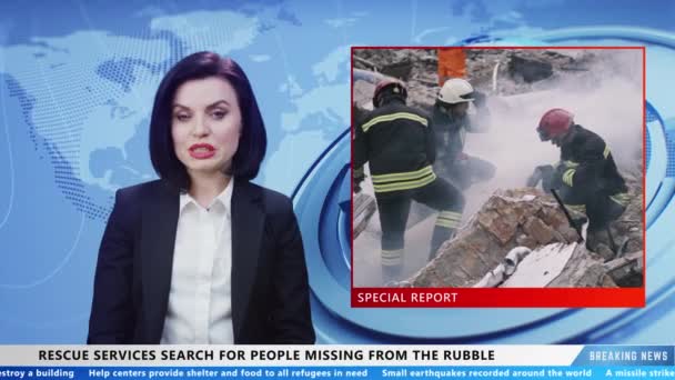 Female News Anchor Reporting Information Live News Program