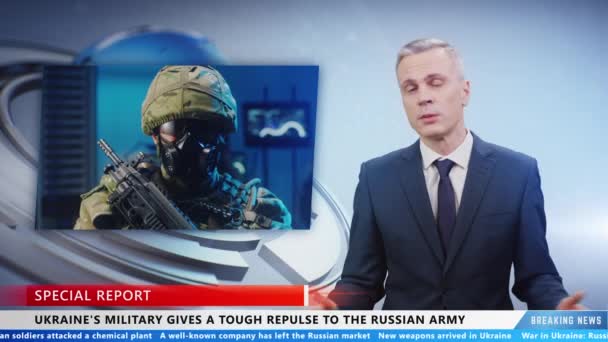 Male Presenter Commenting Military Ukraine Special Report War Ukraine Live — Vídeo de stock