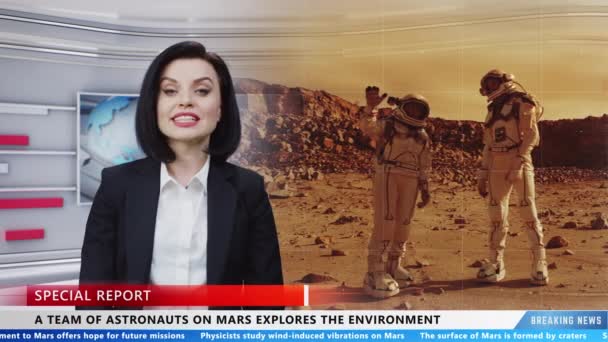 Anchorwoman Live News Channel Special Report Commenting News Astronauts Who — 비디오